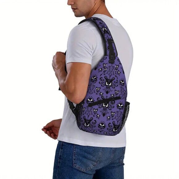 NEW! Haunted Mansion Purple Wallpaper Sling Bag Crossbody Foolish Mortal Disney - Picture 3 of 8